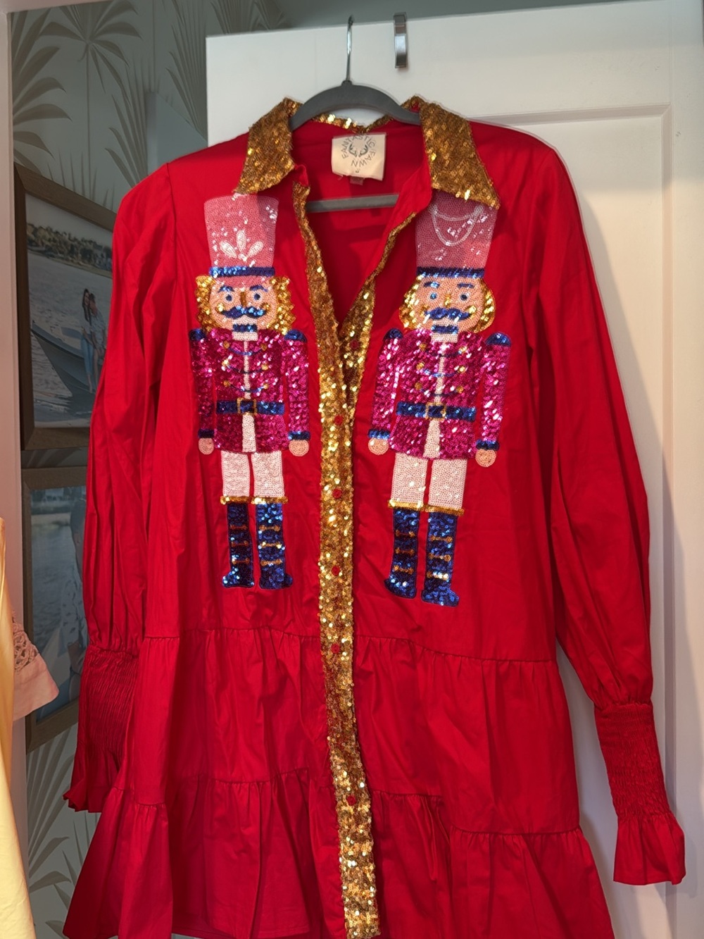 Sequin Nutcracker Red Holiday dress with Gold Trim